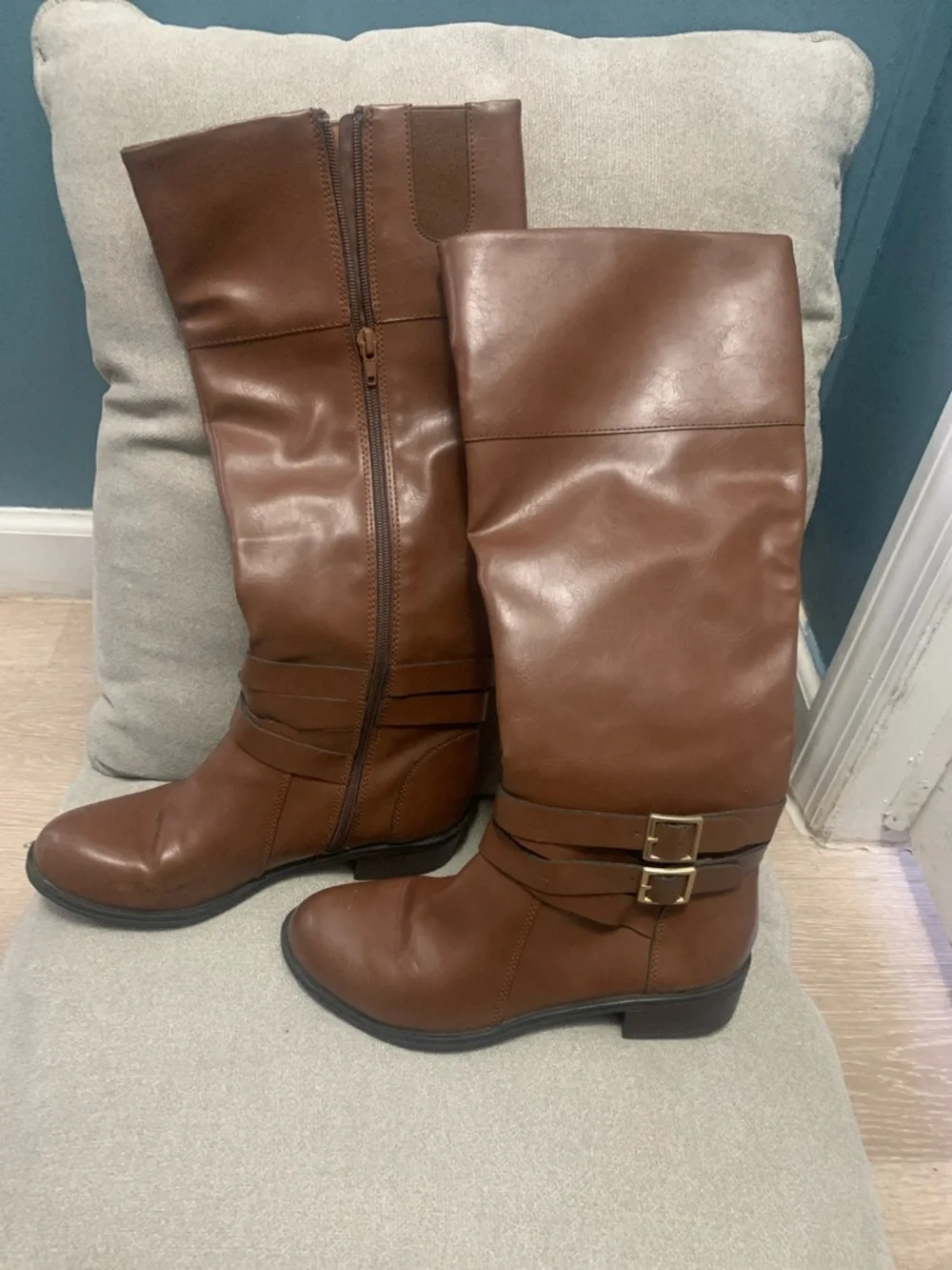 Arizona Jean Company Tall Brown At-the-Knee Buckle Boots